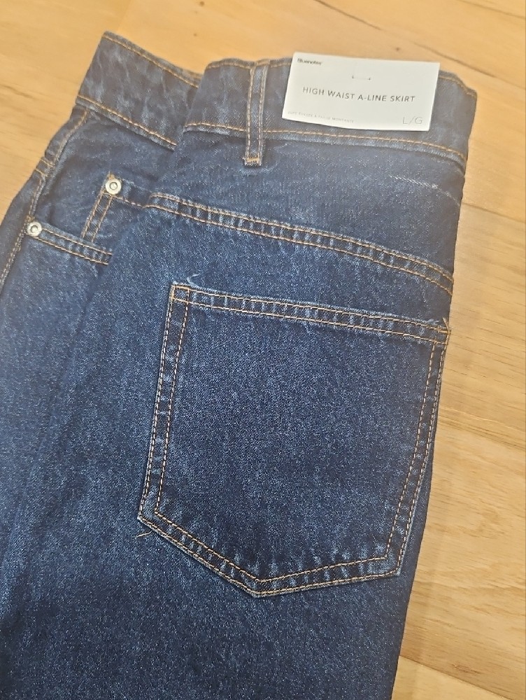 Bluenotes Dark Blue Button-Front A-Line Denim Skirt — image 7 of 8